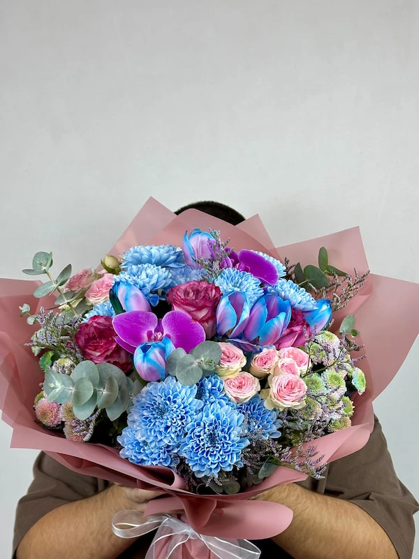 Blom Mavi Pembe Buket