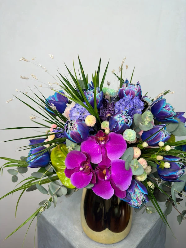 Gold Vazoda Kozmik Lale Fuşya Phalaenopsis