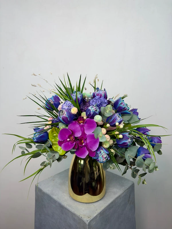 Gold Vazoda Kozmik Lale Fuşya Phalaenopsis